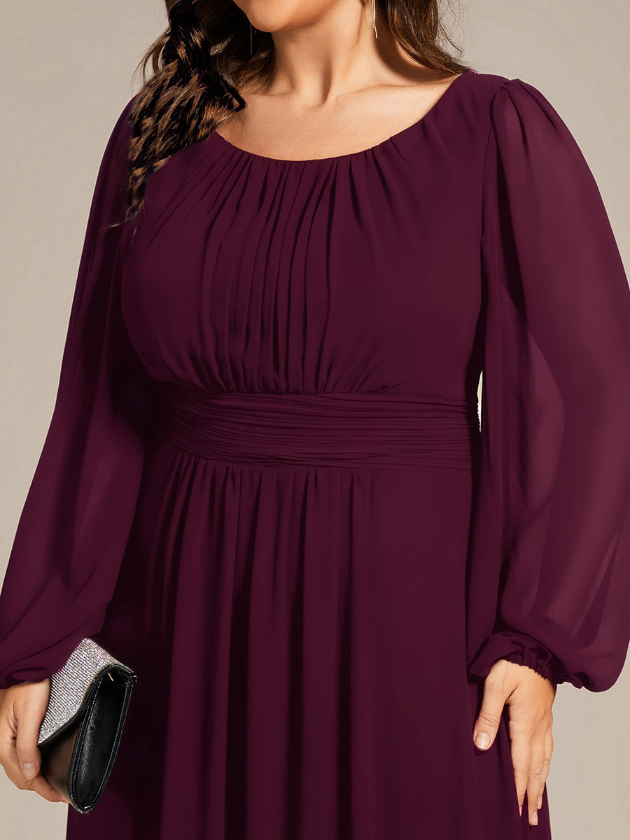 pretty CELESTE|Plus Size See-Through Puff Sleeve Chiffon Mother Dress