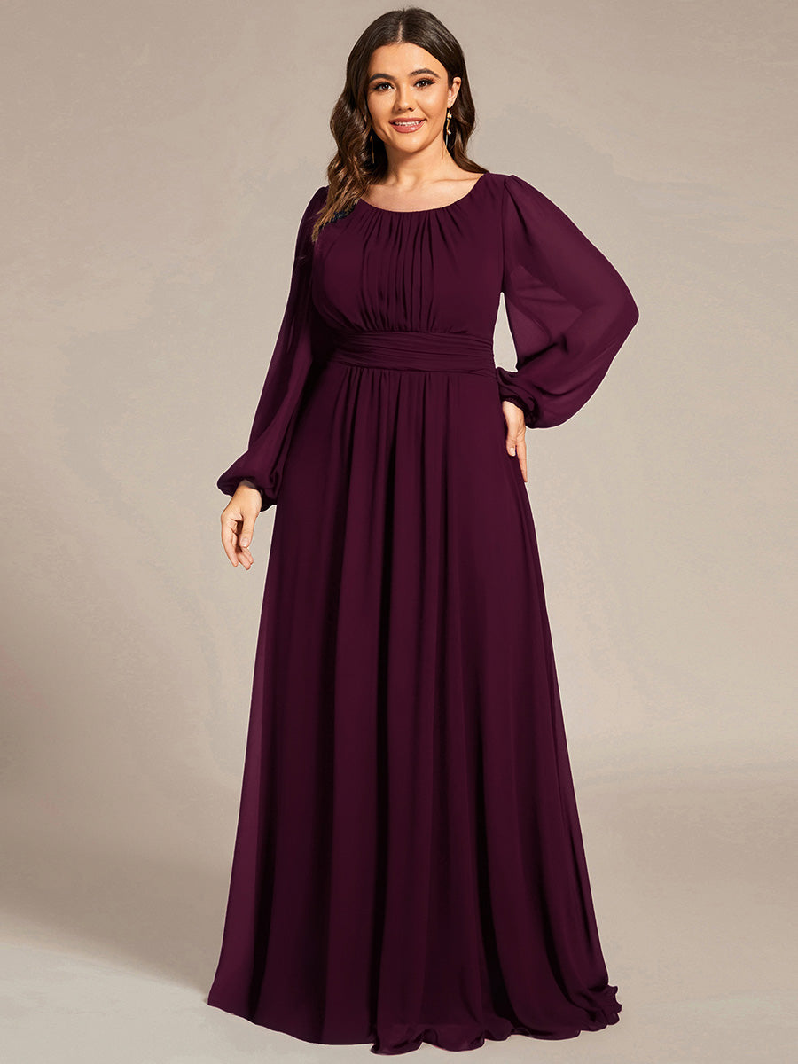 pretty CELESTE|Plus Size See-Through Puff Sleeve Chiffon Mother Dress