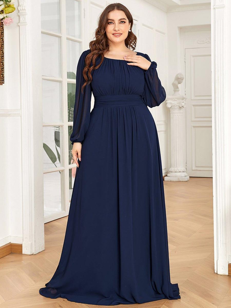 pretty CELESTE|Plus Size See-Through Puff Sleeve Chiffon Mother Dress