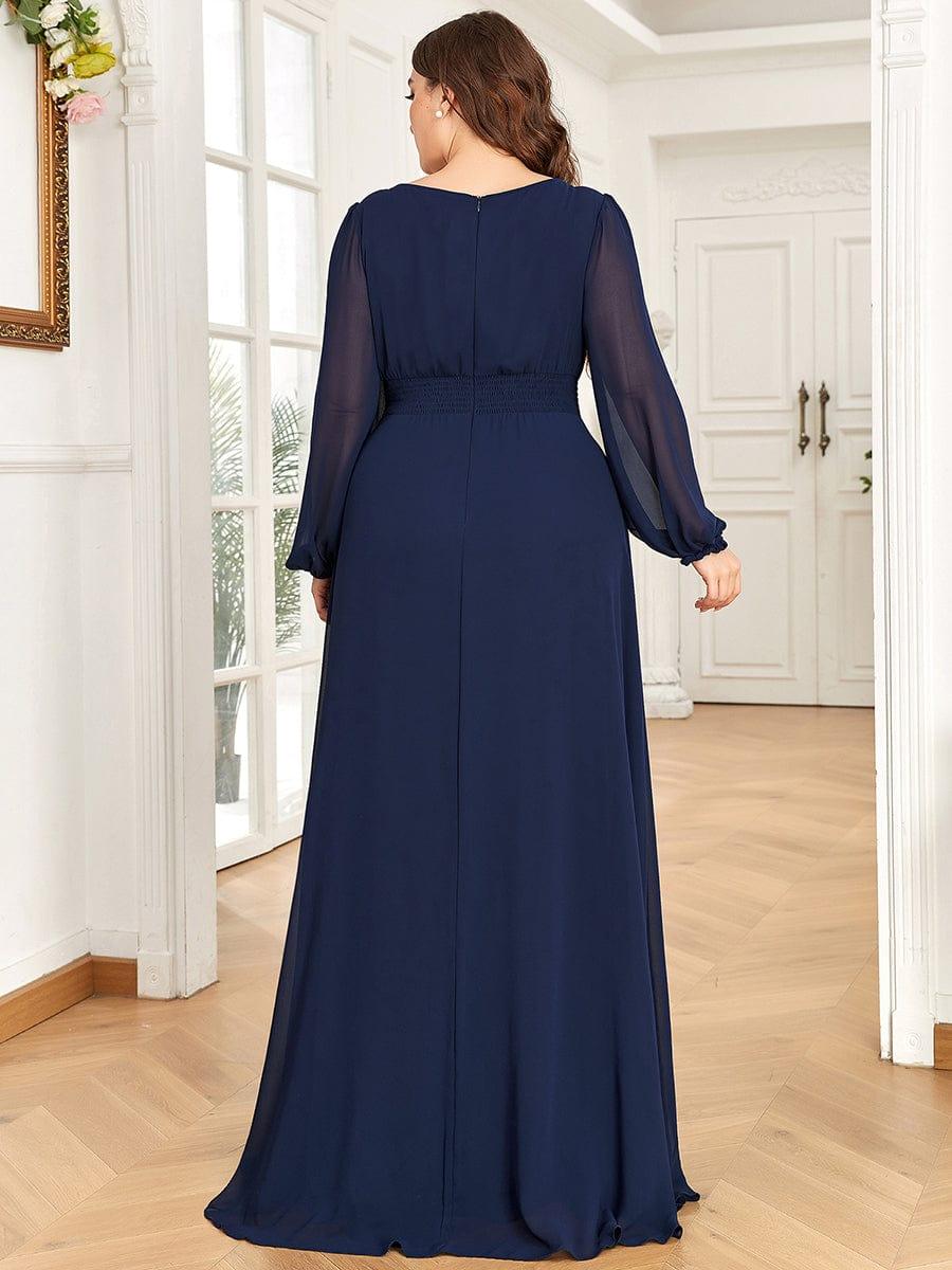 pretty CELESTE|Plus Size See-Through Puff Sleeve Chiffon Mother Dress