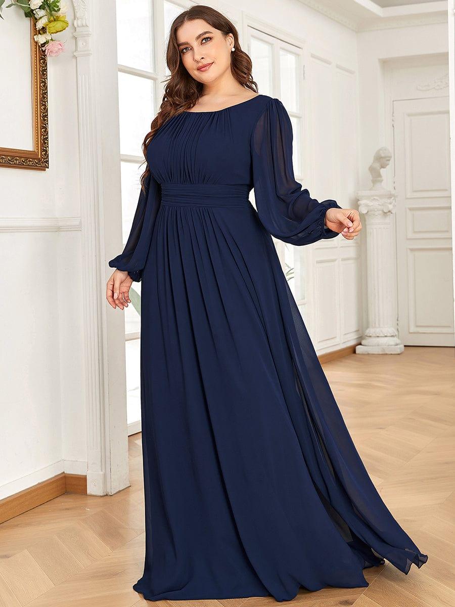 pretty CELESTE|Plus Size See-Through Puff Sleeve Chiffon Mother Dress