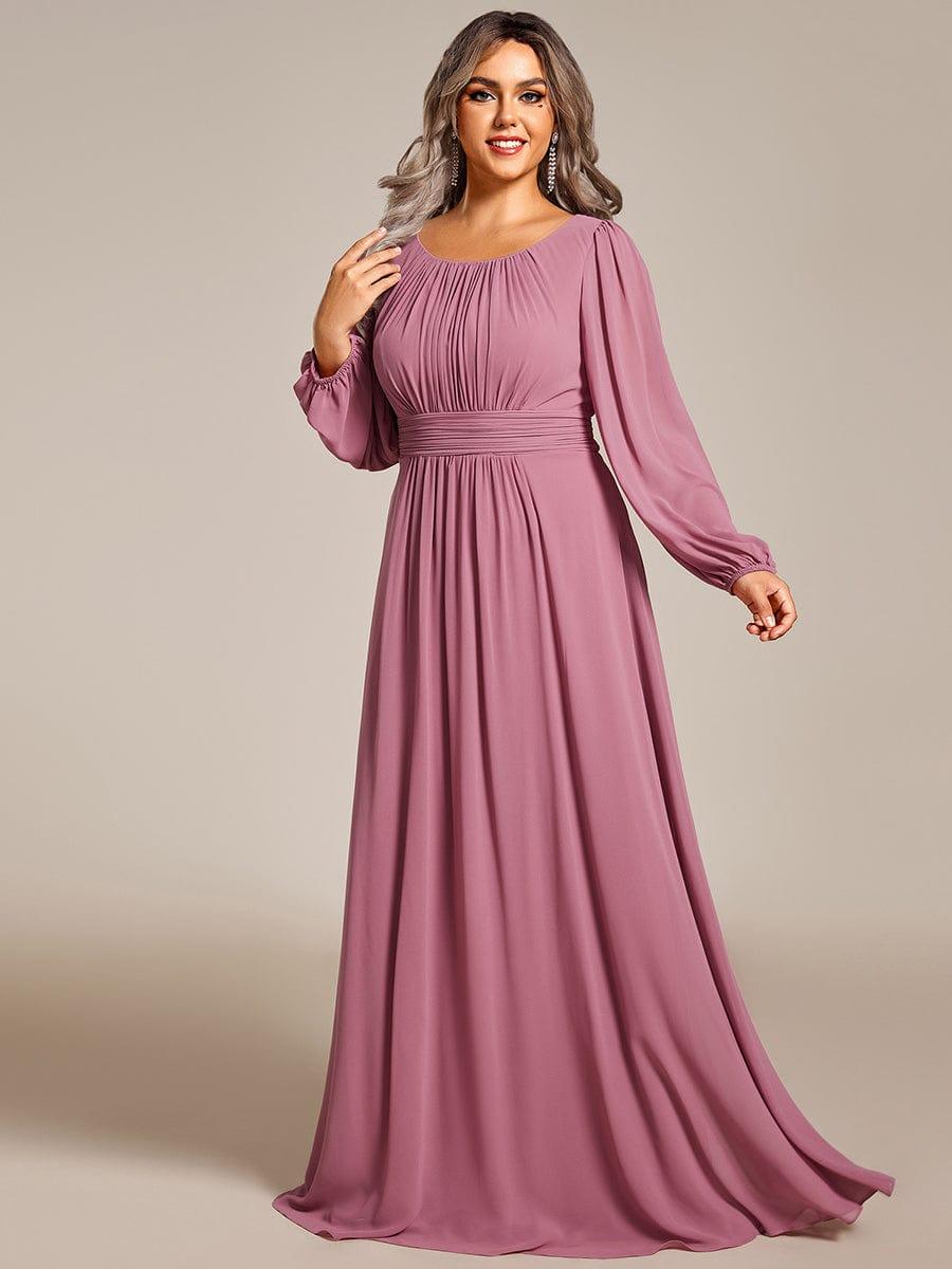 pretty CELESTE|Plus Size See-Through Puff Sleeve Chiffon Mother Dress