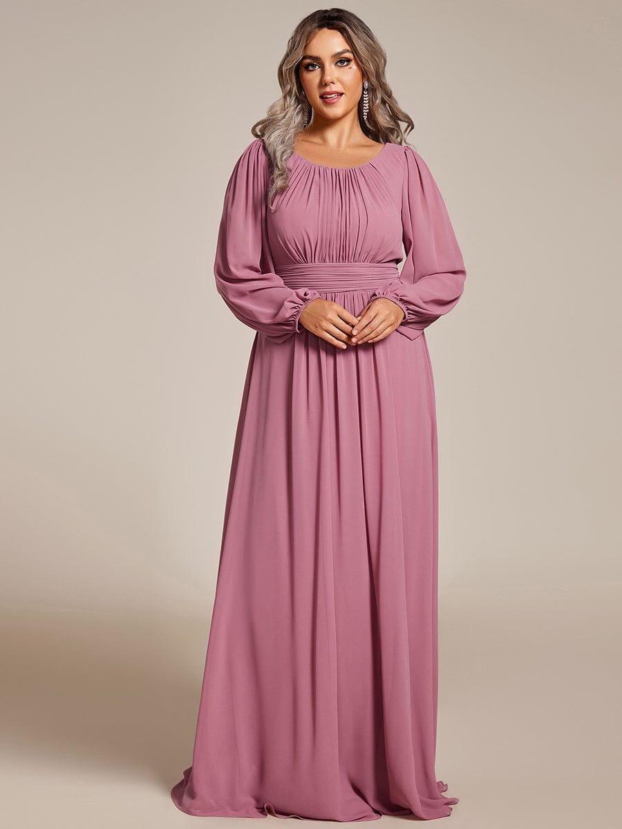 pretty CELESTE|Plus Size See-Through Puff Sleeve Chiffon Mother Dress