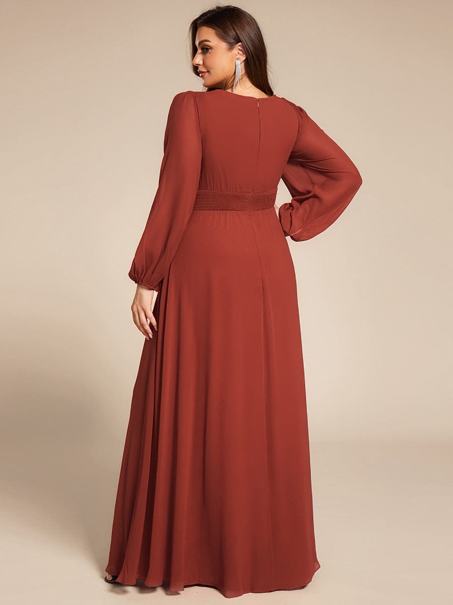 pretty CELESTE|Plus Size See-Through Puff Sleeve Chiffon Mother Dress