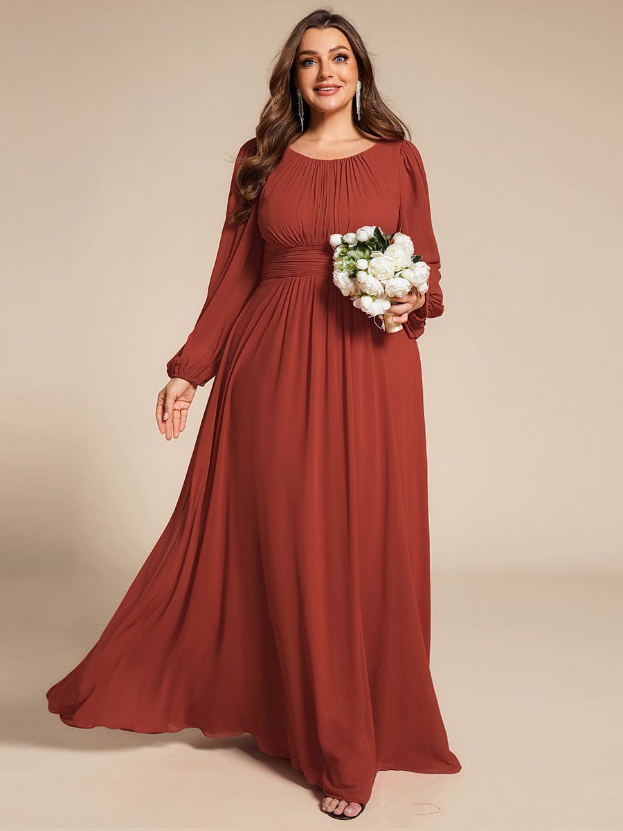 pretty CELESTE|Plus Size See-Through Puff Sleeve Chiffon Mother Dress