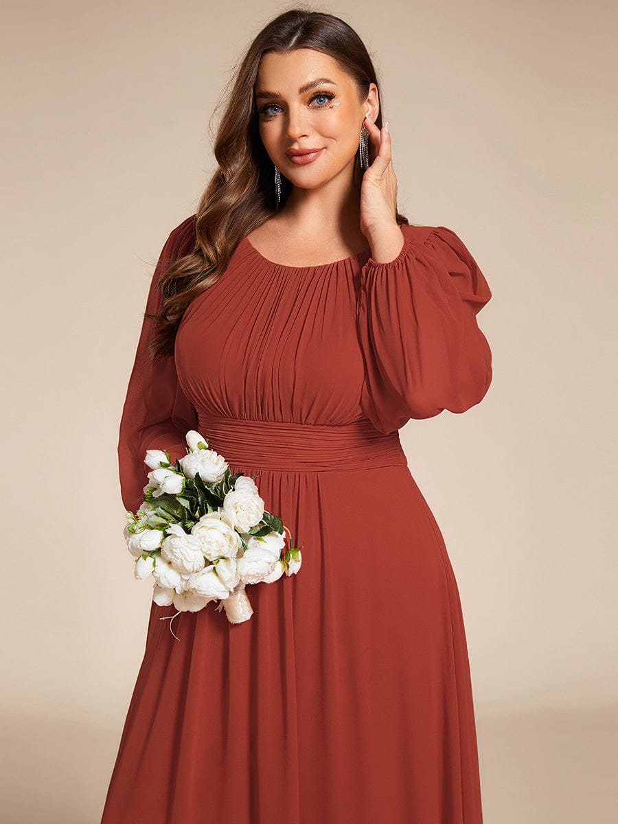 pretty CELESTE|Plus Size See-Through Puff Sleeve Chiffon Mother Dress