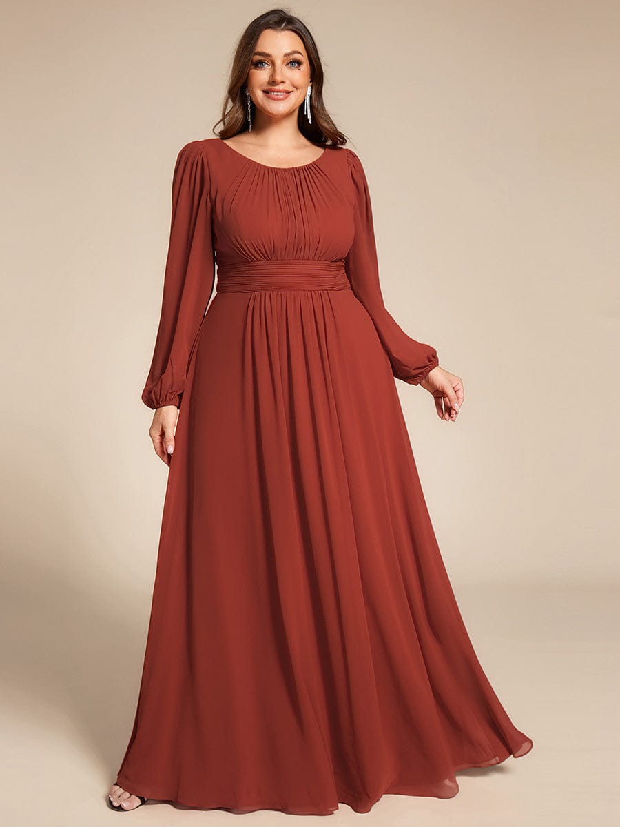 pretty CELESTE|Plus Size See-Through Puff Sleeve Chiffon Mother Dress