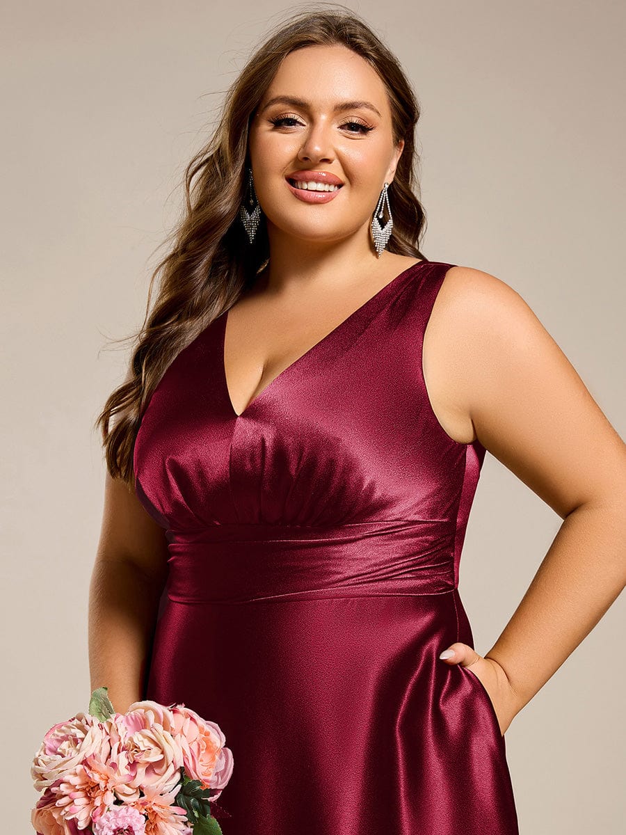 pretty INDY|Plus Size Satin Maxi Formal Dress with Pockets