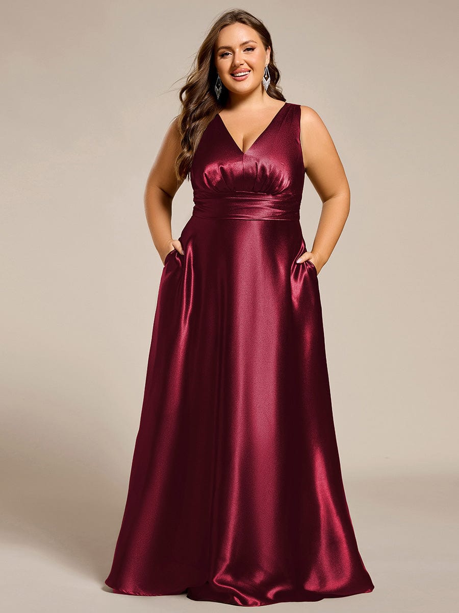 pretty INDY|Plus Size Satin Maxi Formal Dress with Pockets