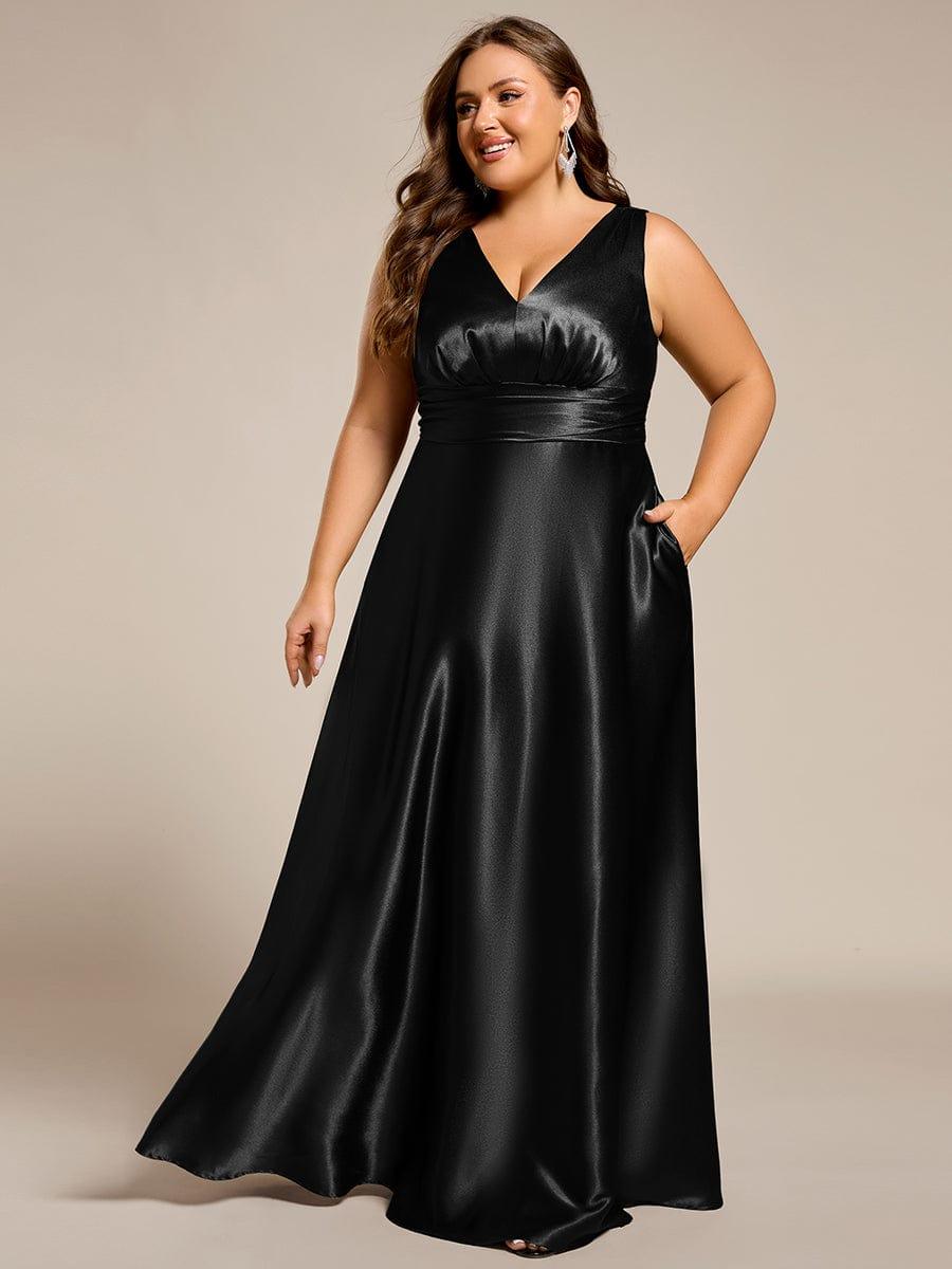pretty INDY|Plus Size Satin Maxi Formal Dress with Pockets
