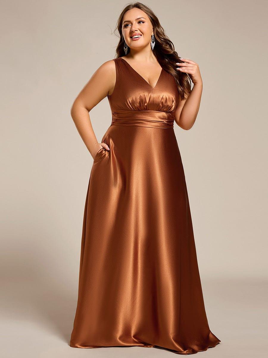 pretty INDY|Plus Size Satin Maxi Formal Dress with Pockets
