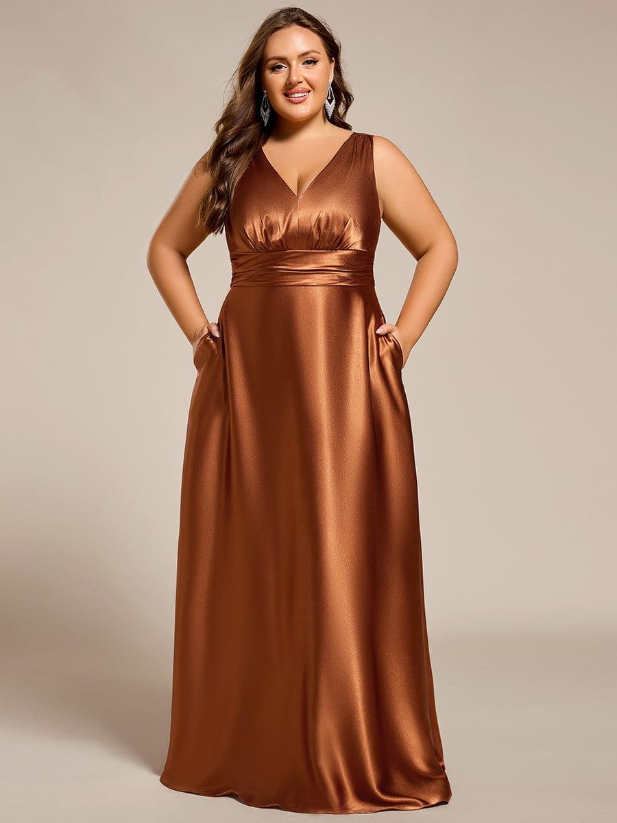 pretty INDY|Plus Size Satin Maxi Formal Dress with Pockets