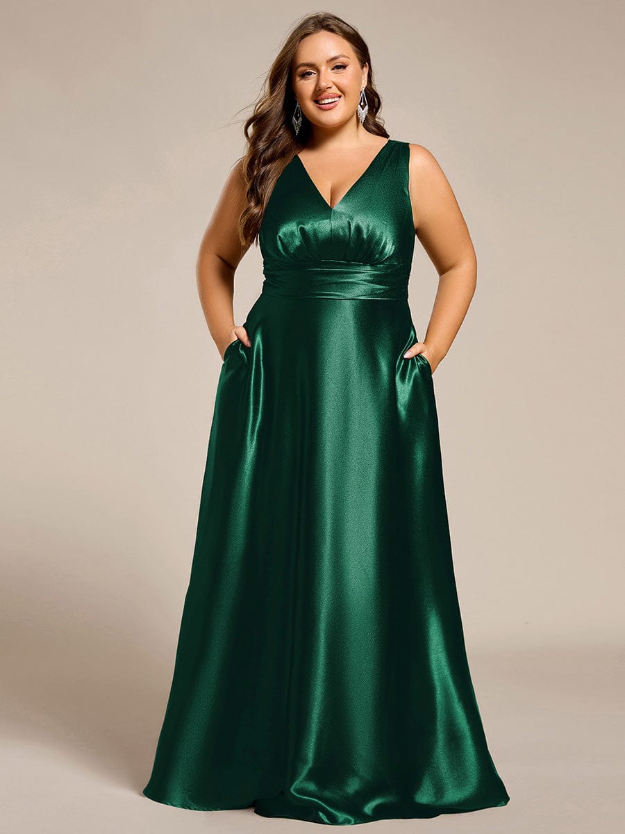 pretty INDY|Plus Size Satin Maxi Formal Dress with Pockets