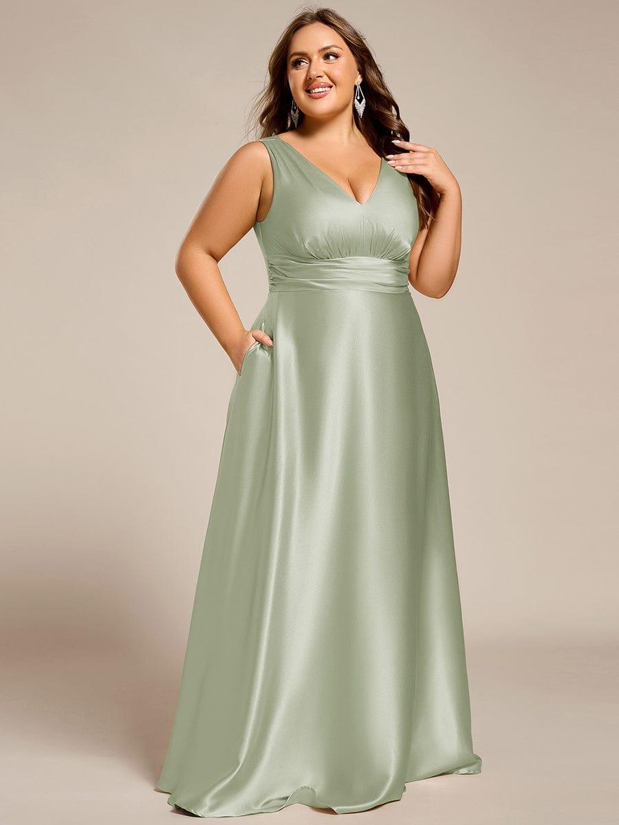pretty INDY|Plus Size Satin Maxi Formal Dress with Pockets