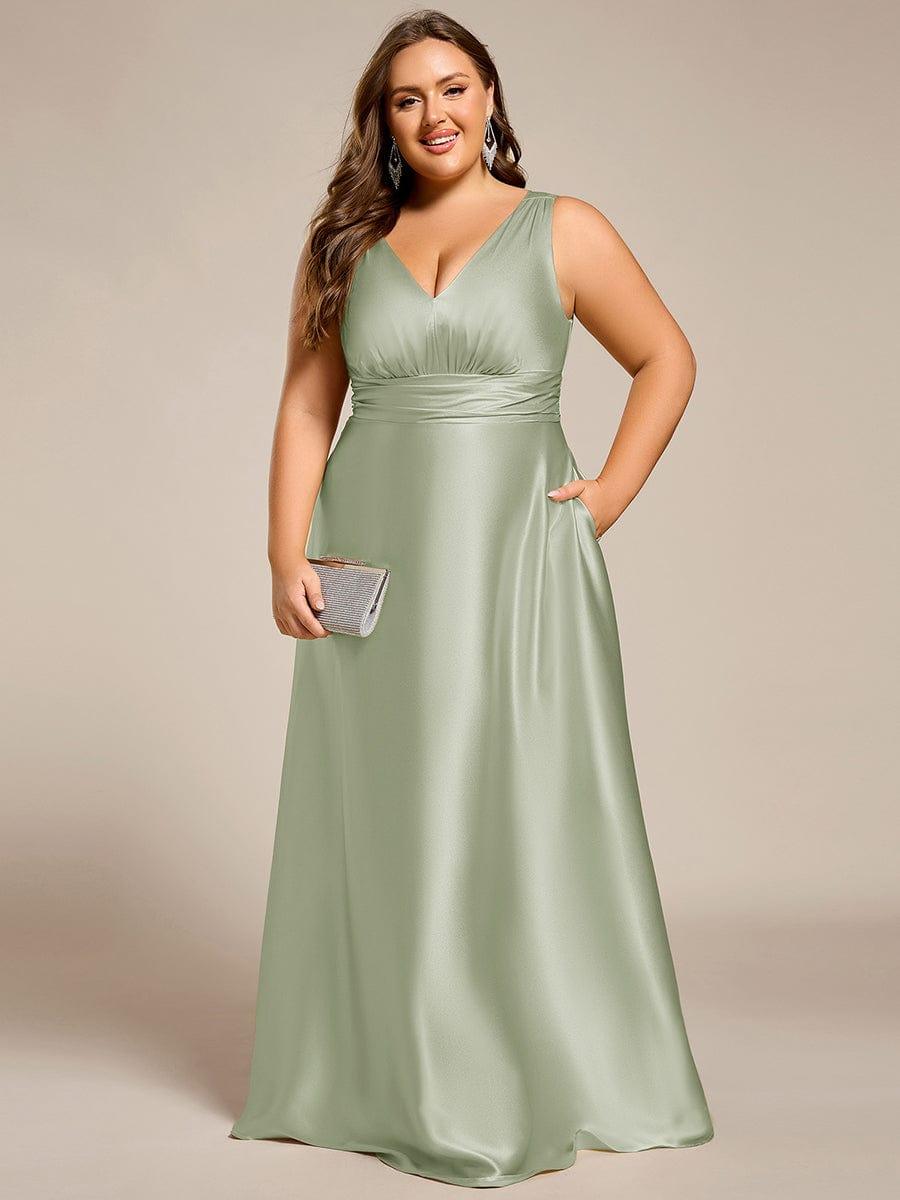 pretty INDY|Plus Size Satin Maxi Formal Dress with Pockets