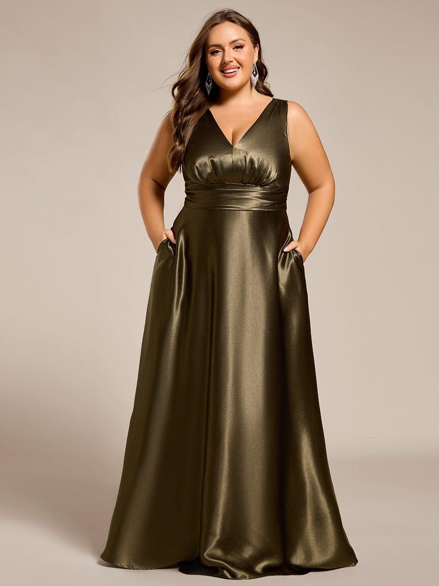 pretty INDY|Plus Size Satin Maxi Formal Dress with Pockets