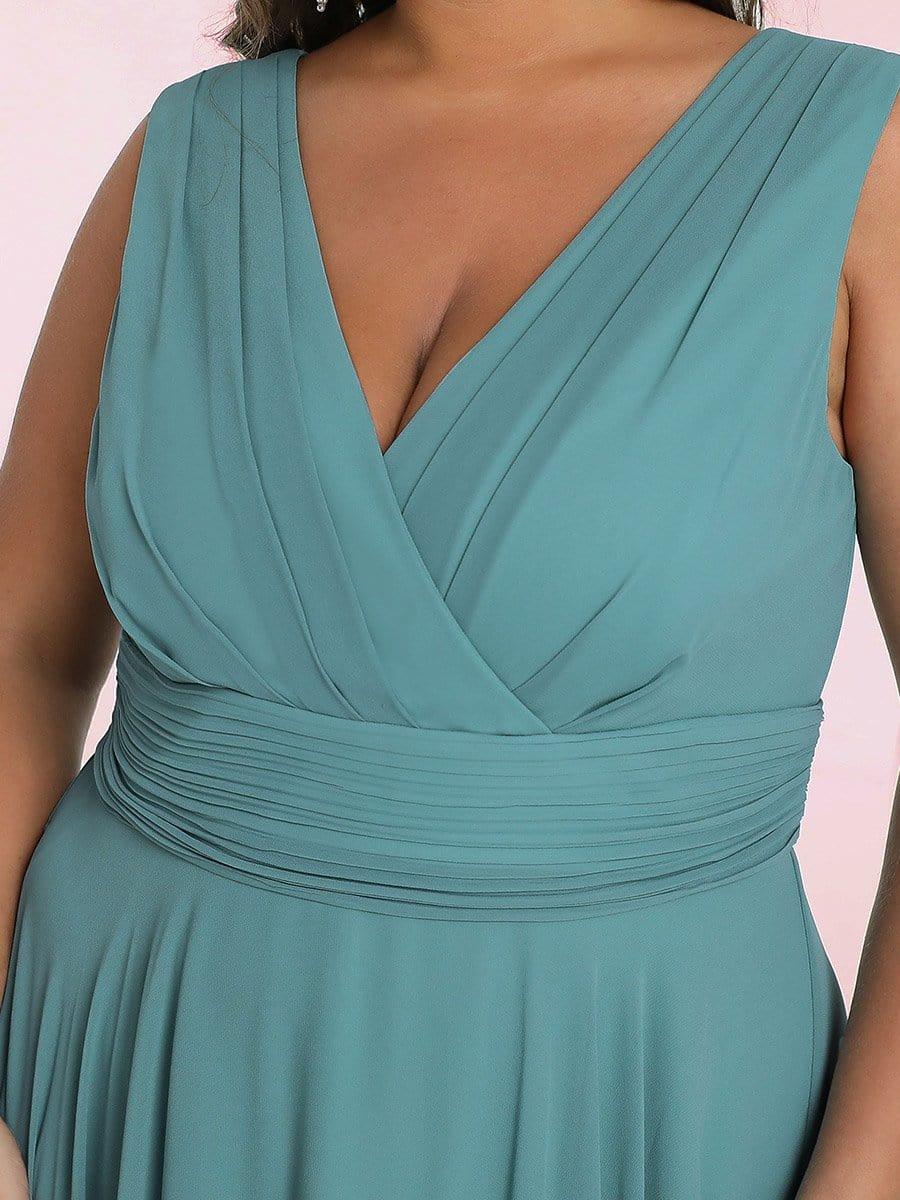 pretty ELORA|Plus Size Double V Neck Ruched-Waist Midi Chiffon Bridesmaid Dress