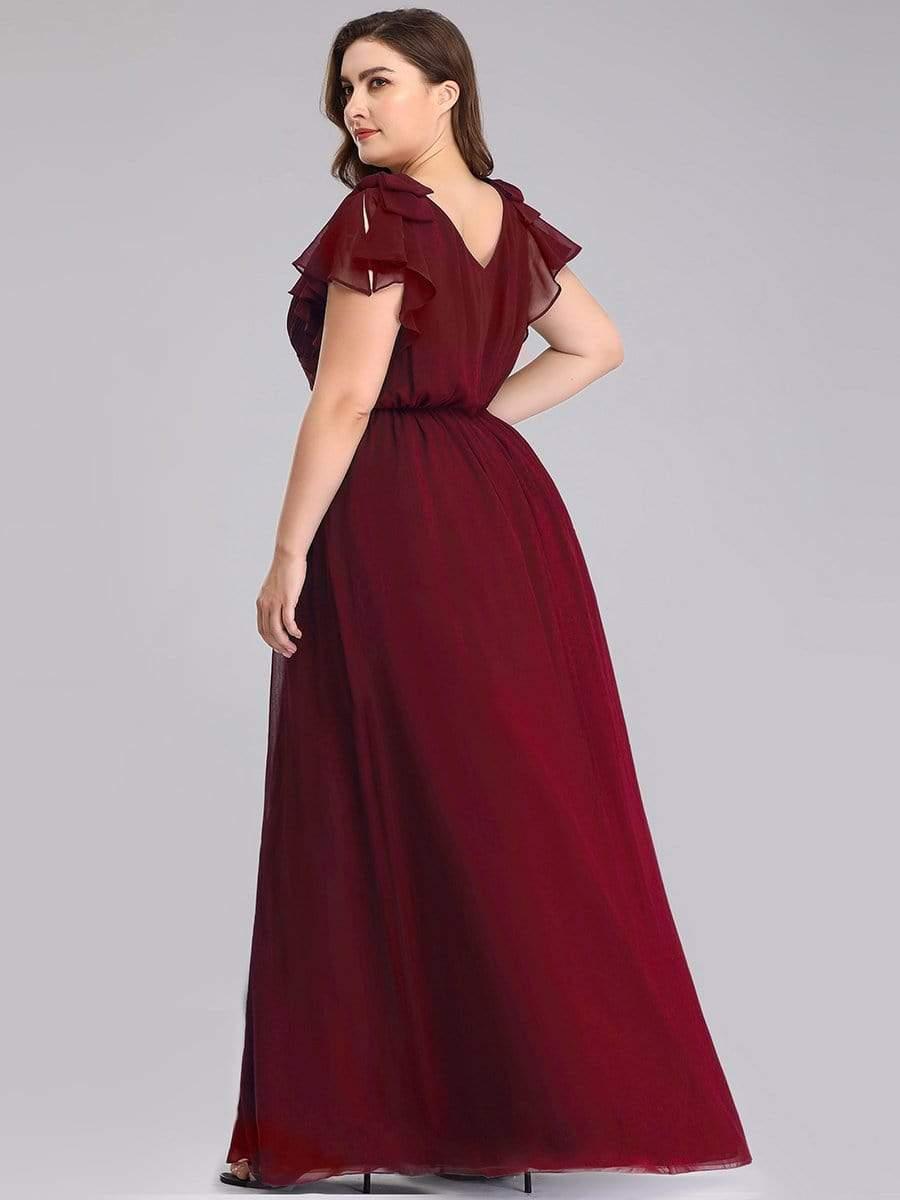 pretty AVELYN|Plus Size Ruched Bodice Formal Evening Dresses with Ruffles Sleeves