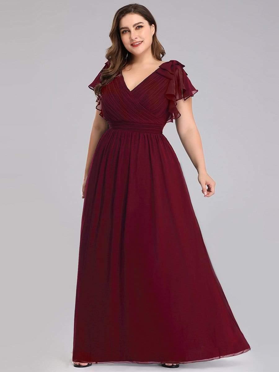 pretty AVELYN|Plus Size Ruched Bodice Formal Evening Dresses with Ruffles Sleeves