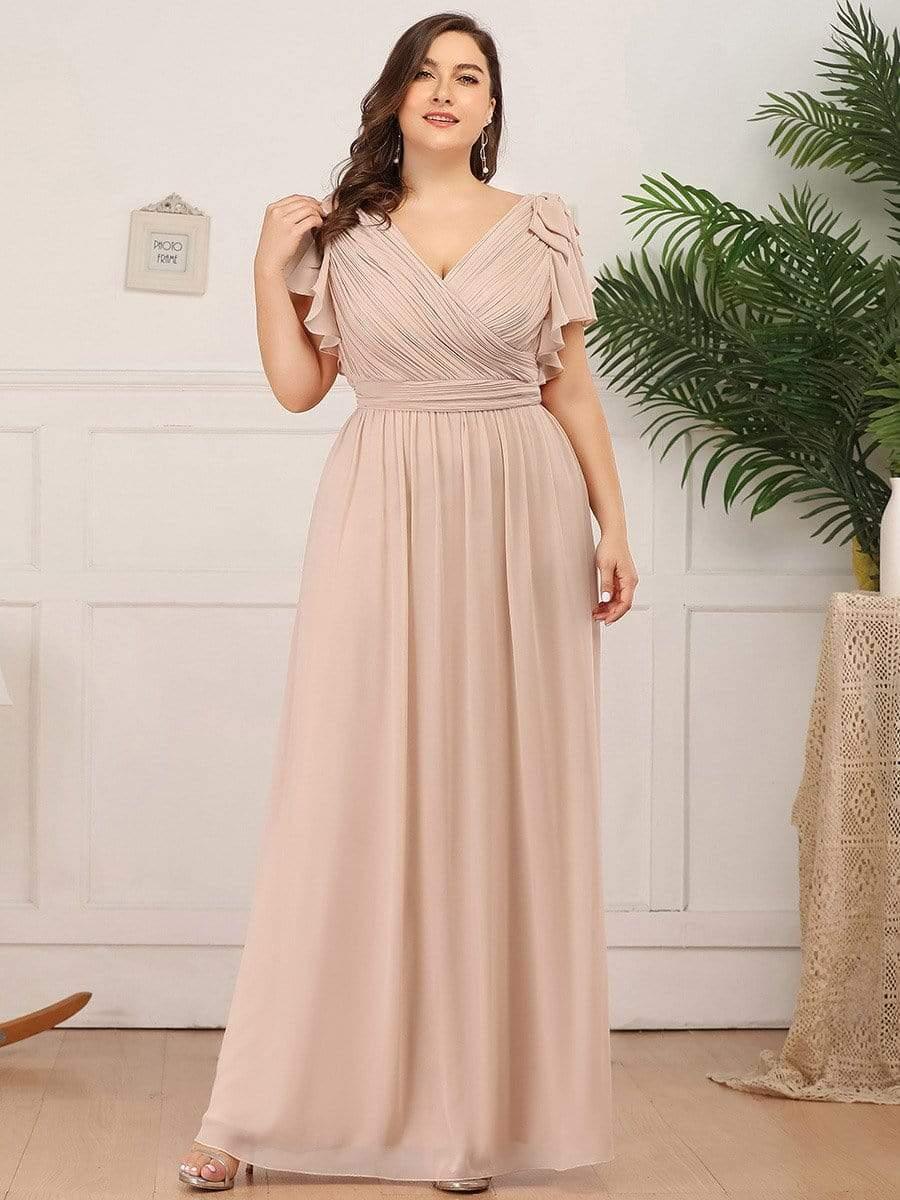 pretty AVELYN|Plus Size Ruched Bodice Formal Evening Dresses with Ruffles Sleeves