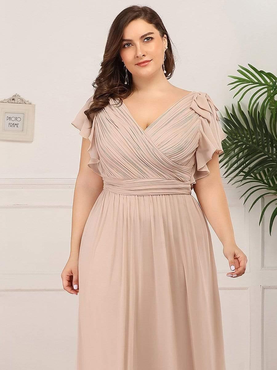 pretty AVELYN|Plus Size Ruched Bodice Formal Evening Dresses with Ruffles Sleeves