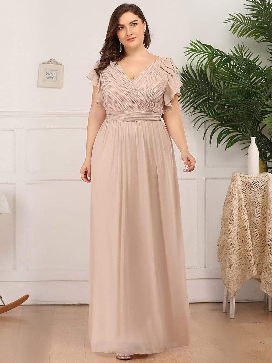 pretty AVELYN|Plus Size Ruched Bodice Formal Evening Dresses with Ruffles Sleeves