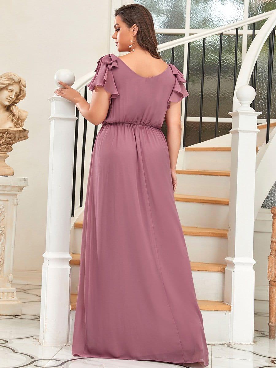 pretty AVELYN|Plus Size Ruched Bodice Formal Evening Dresses with Ruffles Sleeves