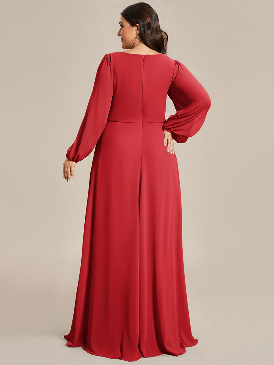 pretty AMOUR|Stylish Plus Size Chiffon Formal Evening Dresses with Long Lantern Sleeves