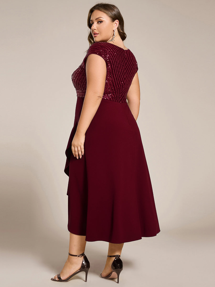 pretty BAYLOR|Plus Size Sequin Bodice V-Neck Midi Formal Dress