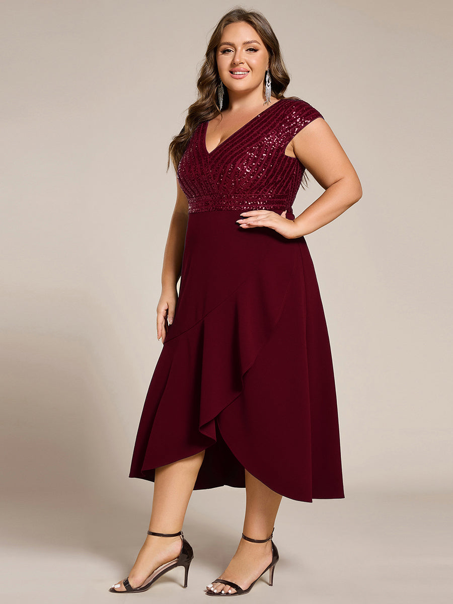 pretty BAYLOR|Plus Size Sequin Bodice V-Neck Midi Formal Dress