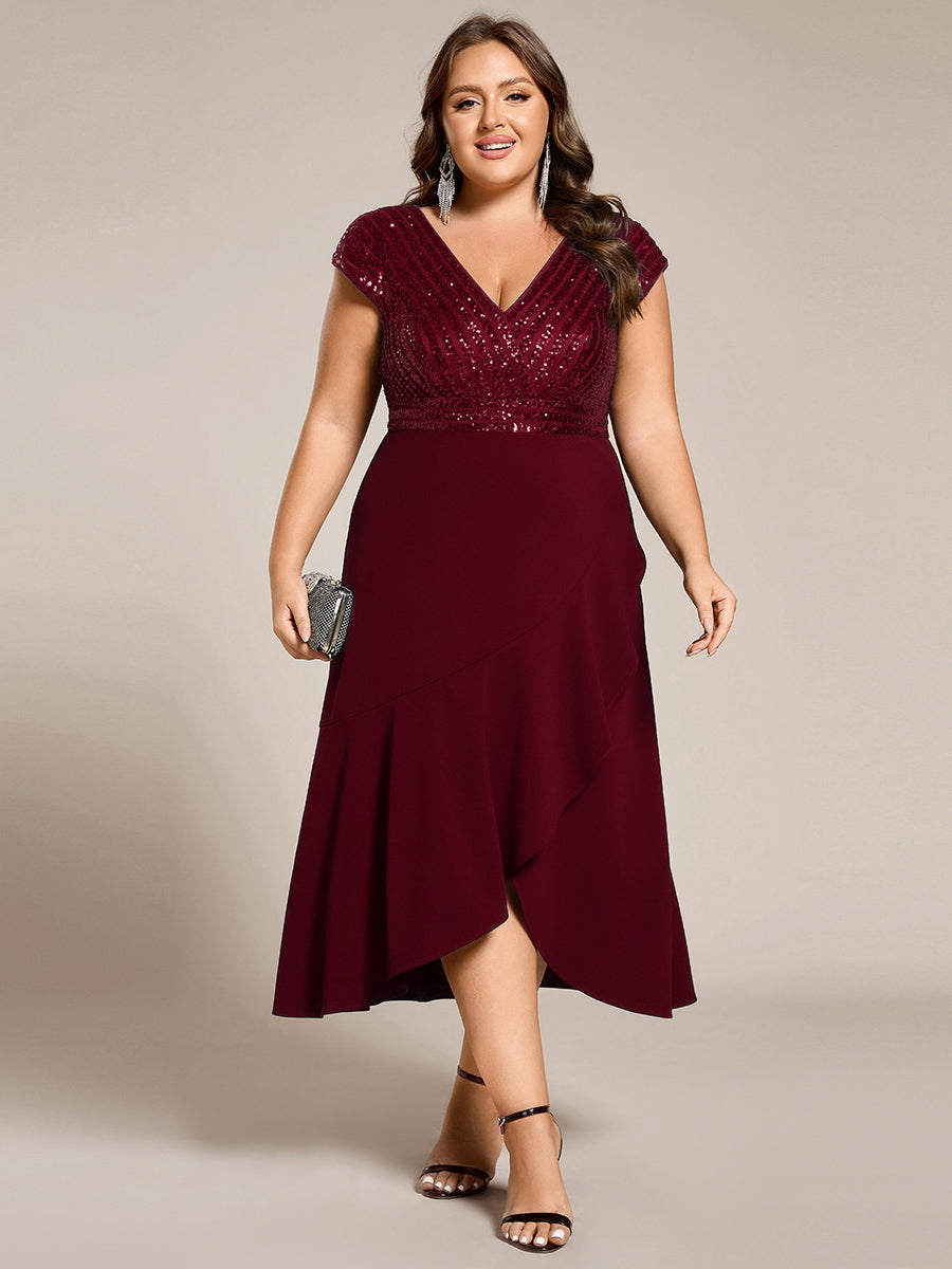 pretty BAYLOR|Plus Size Sequin Bodice V-Neck Midi Formal Dress