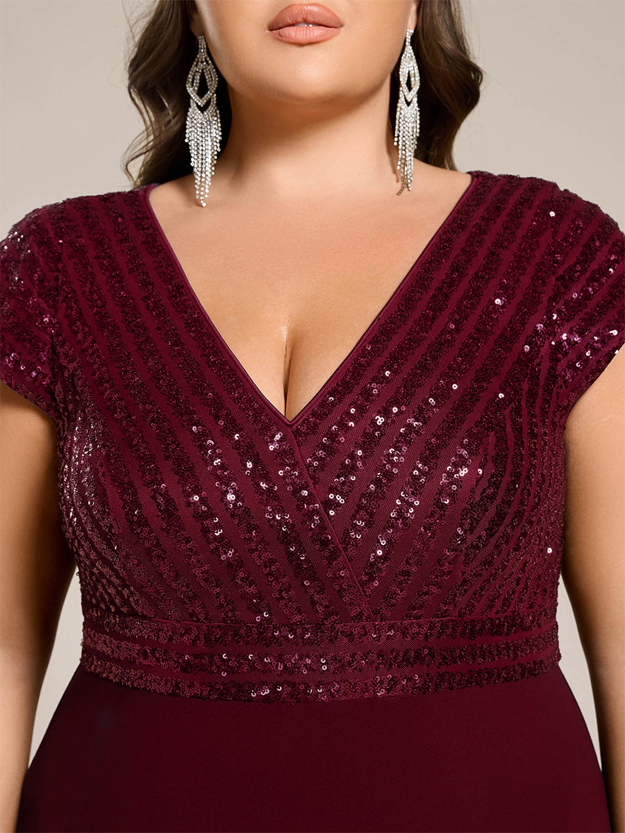 pretty BAYLOR|Plus Size Sequin Bodice V-Neck Midi Formal Dress