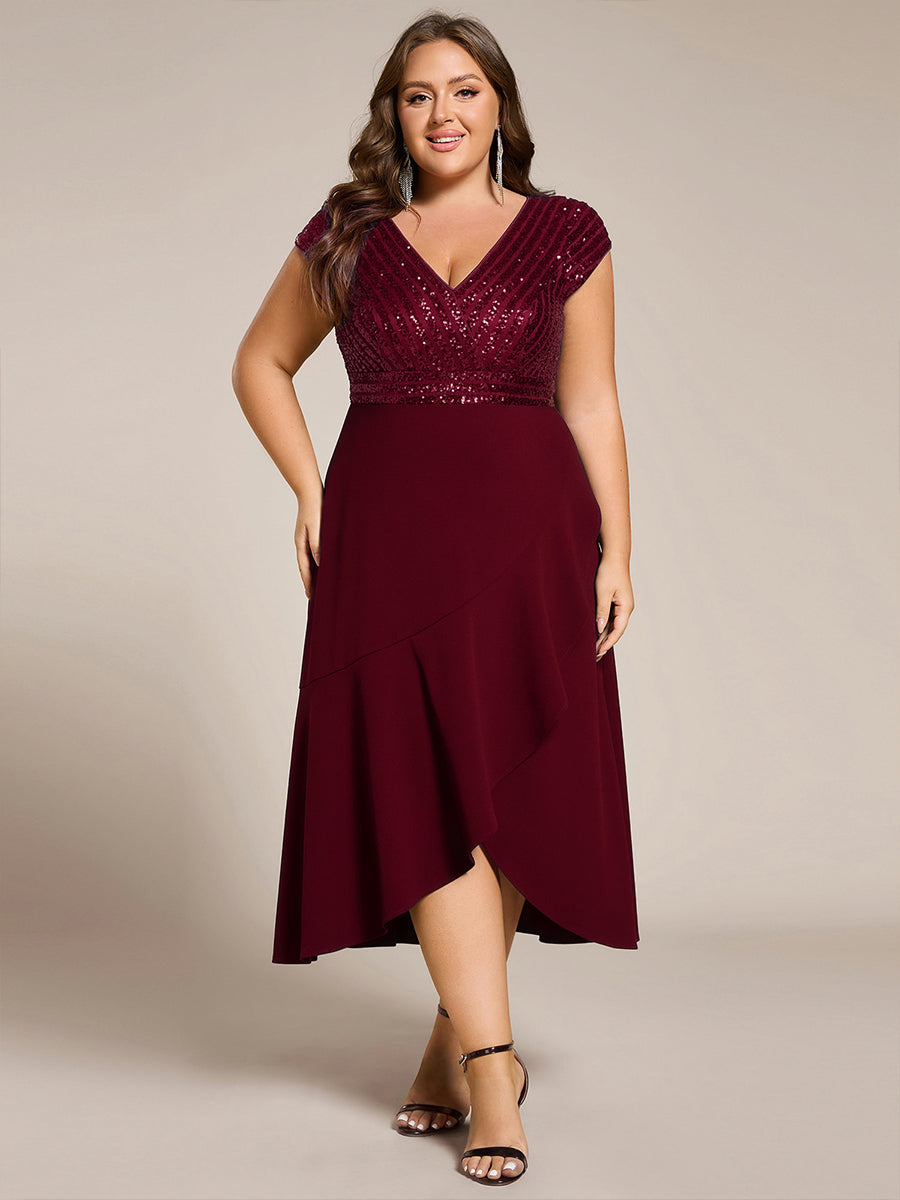 pretty BAYLOR|Plus Size Sequin Bodice V-Neck Midi Formal Dress