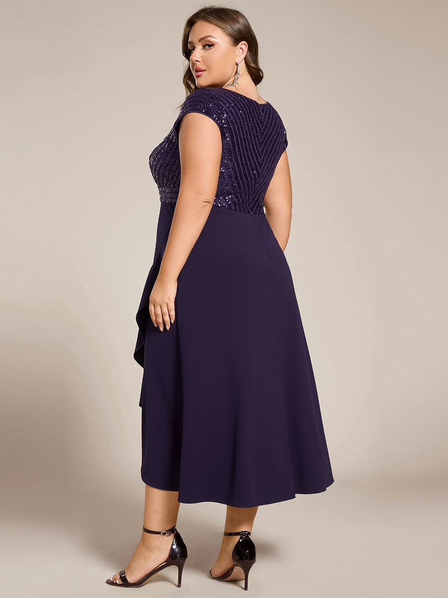 pretty BAYLOR|Plus Size Sequin Bodice V-Neck Midi Formal Dress