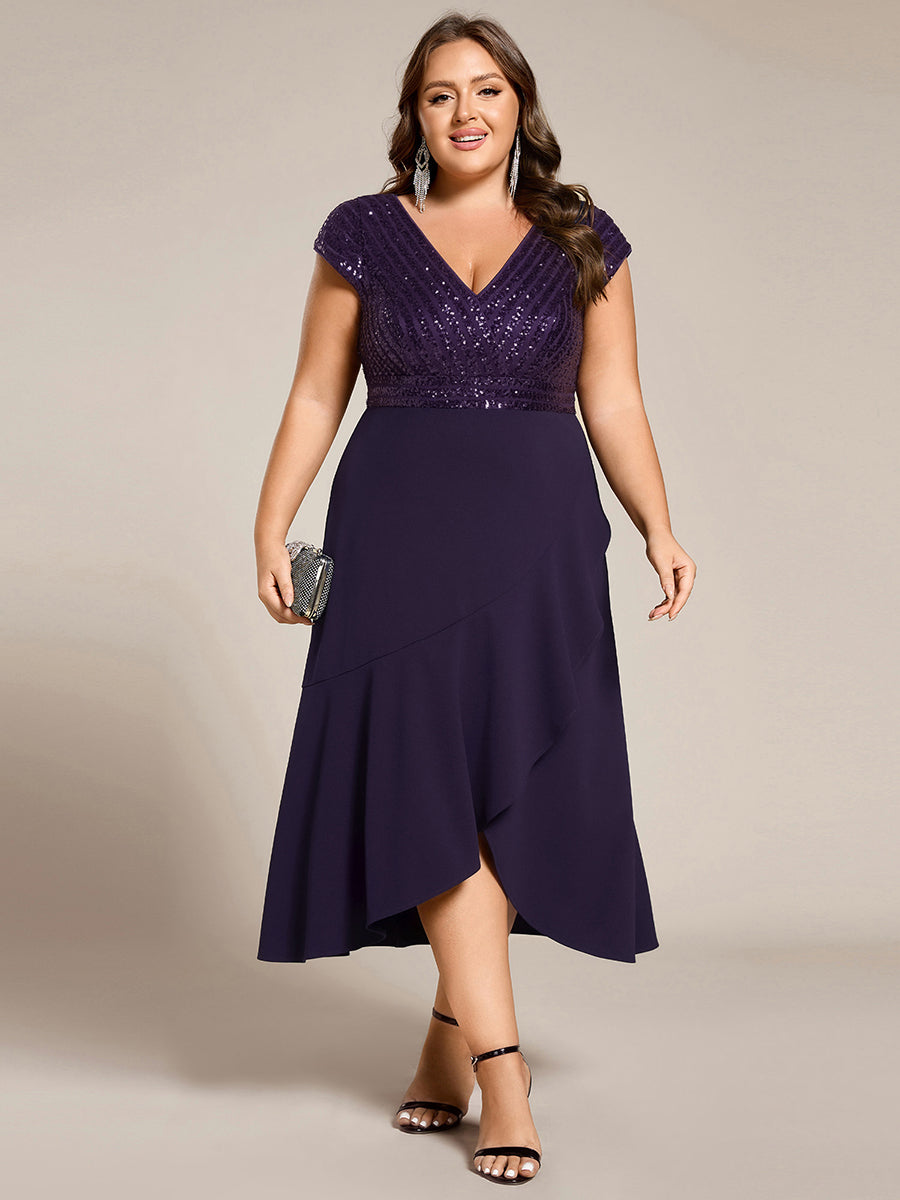 pretty BAYLOR|Plus Size Sequin Bodice V-Neck Midi Formal Dress