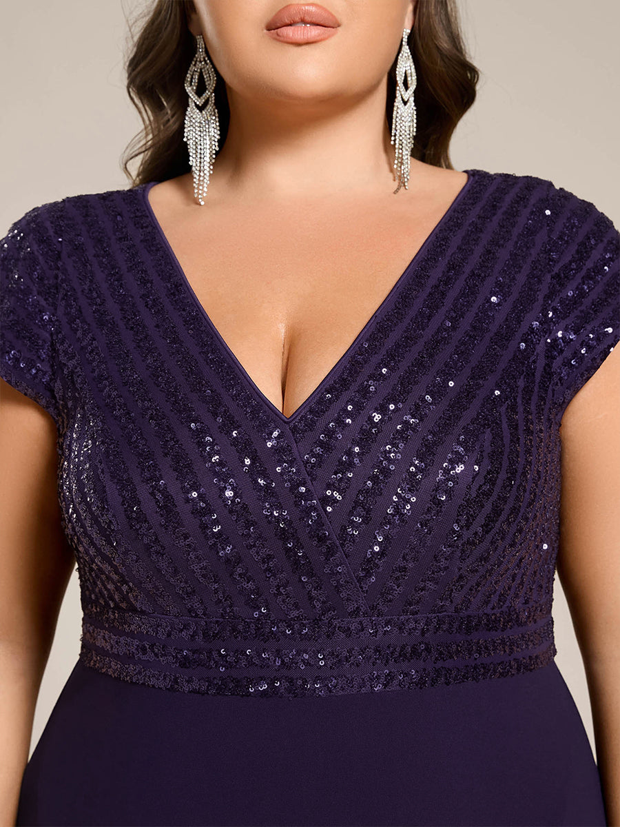 pretty BAYLOR|Plus Size Sequin Bodice V-Neck Midi Formal Dress