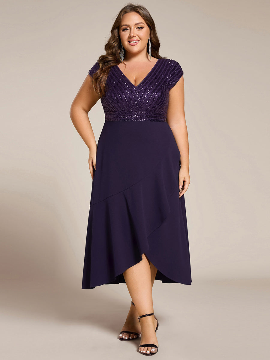 pretty BAYLOR|Plus Size Sequin Bodice V-Neck Midi Formal Dress