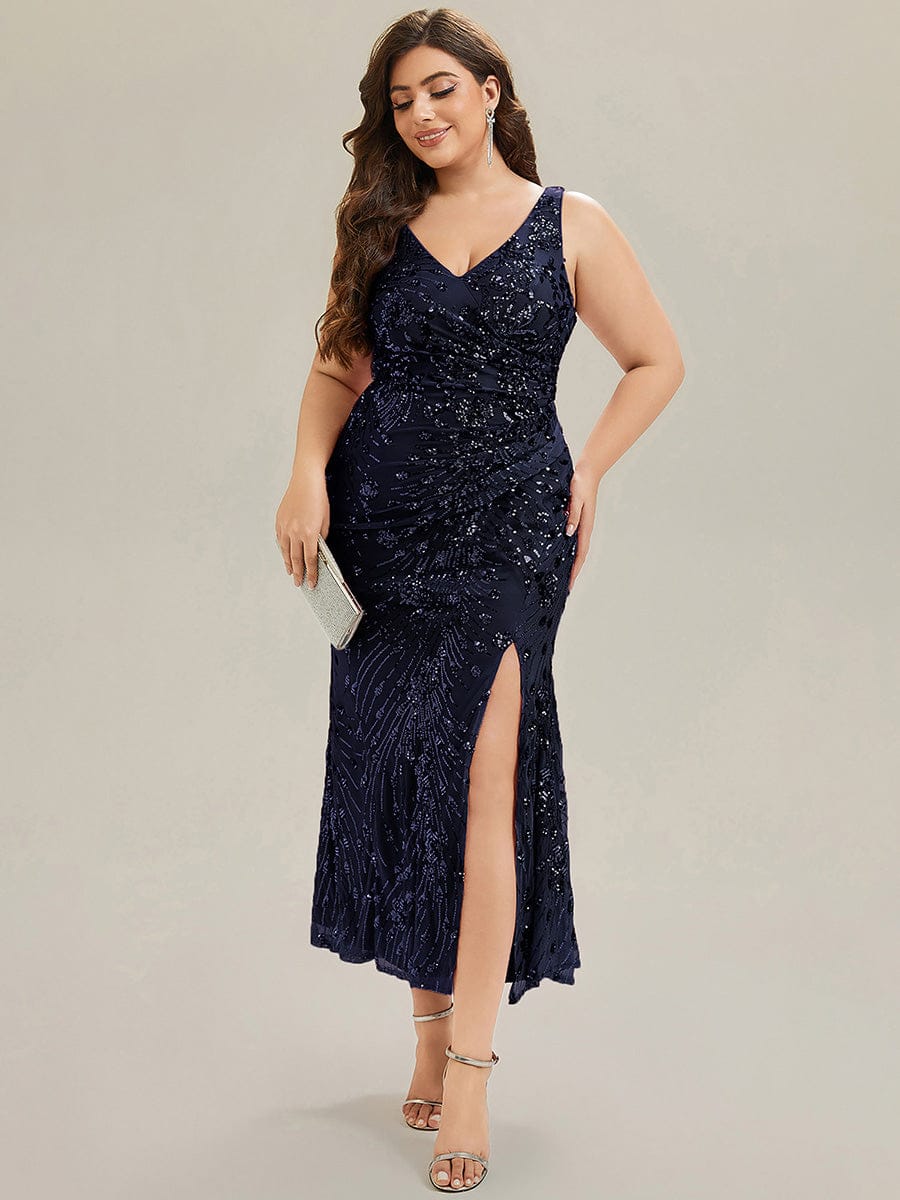 pretty JUNIPER| Plus Size Knotted Sequin Formal Evening Dress