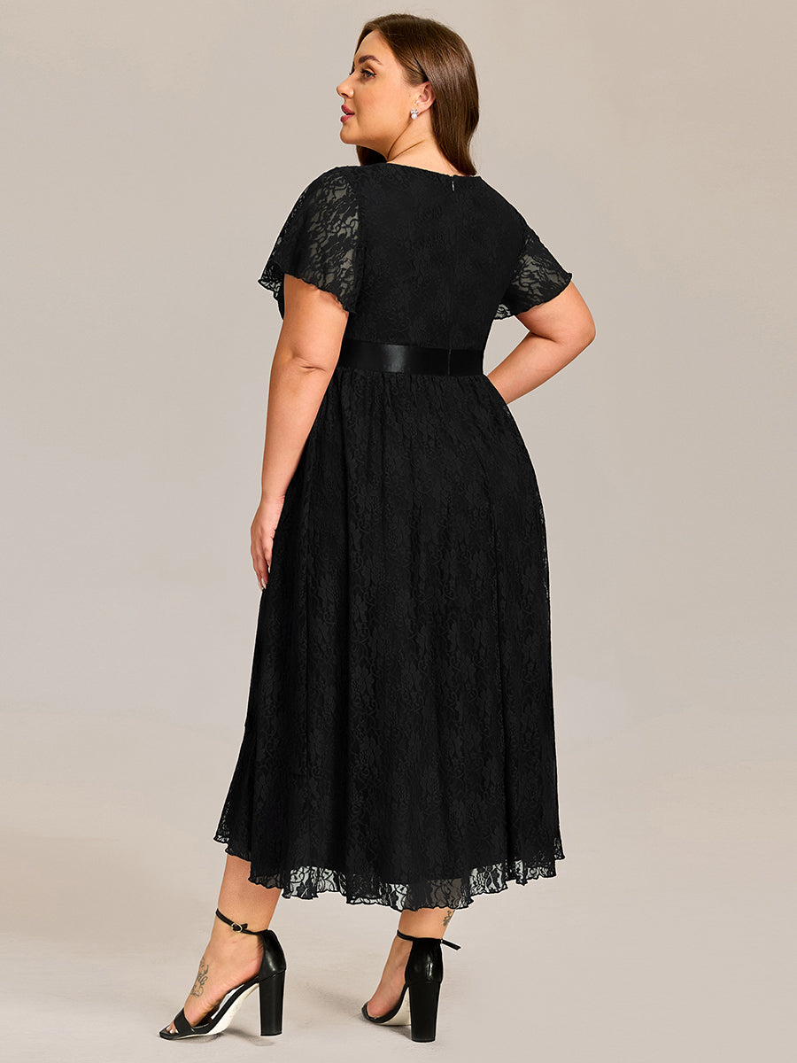 pretty SEVYN|Plus Size Ruffled Sleeve Empire Waist Lace Wedding Guest Dress