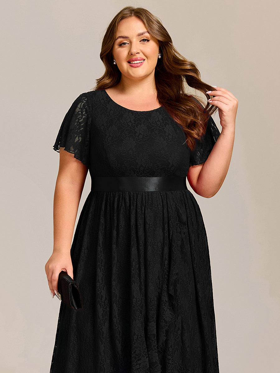 pretty SEVYN|Plus Size Ruffled Sleeve Empire Waist Lace Wedding Guest Dress
