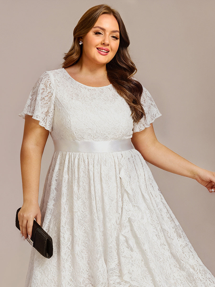 pretty SEVYN|Plus Size Lace Flutter Sleeves Round Neckline Midi Formal Dress