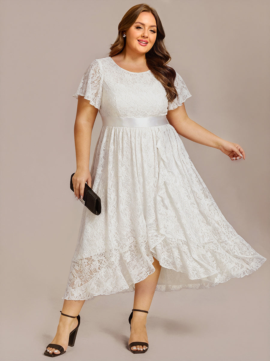 pretty SEVYN|Plus Size Ruffled Sleeve Empire Waist Lace Wedding Guest Dress