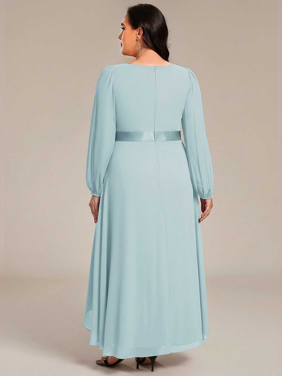 Pleated Chiffon Lantern Sleeve Evening Dress