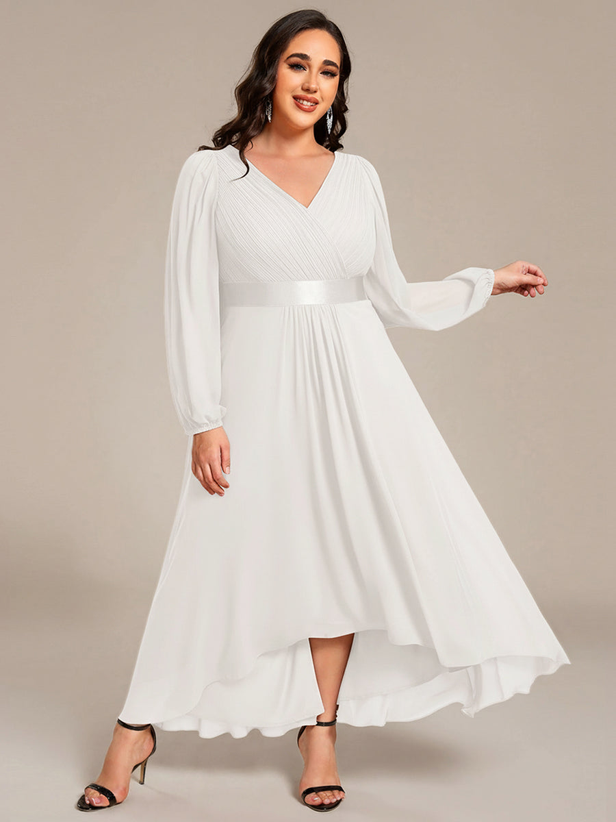 Pleated Chiffon Lantern Sleeve Evening Dress