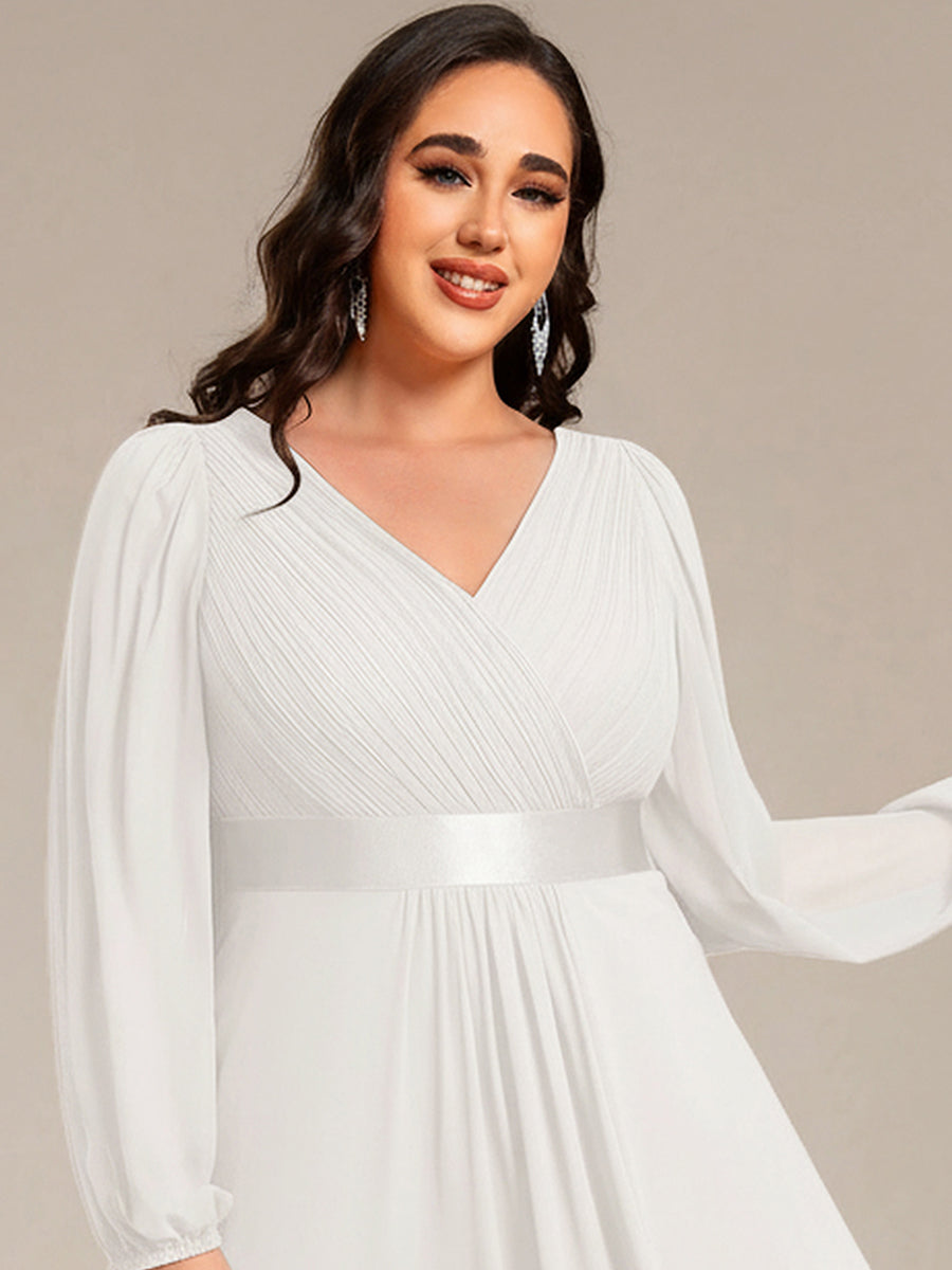 Pleated Chiffon Lantern Sleeve Evening Dress
