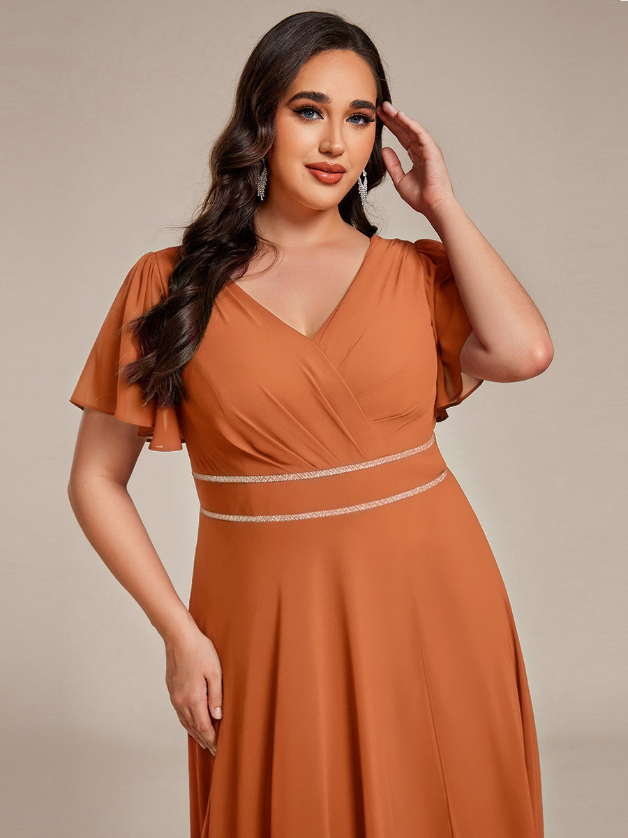 pretty DAKOTA|Plus Size V-Neck Rhinestone Waist Chiffon Maxi Formal Evening Dress