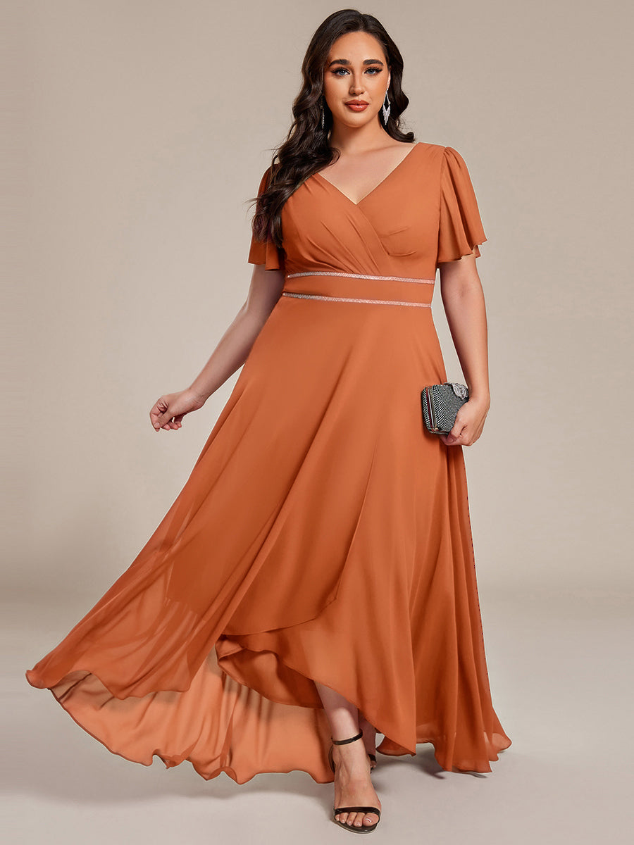 pretty DAKOTA|Plus Size V-Neck Rhinestone Waist Chiffon Maxi Formal Evening Dress