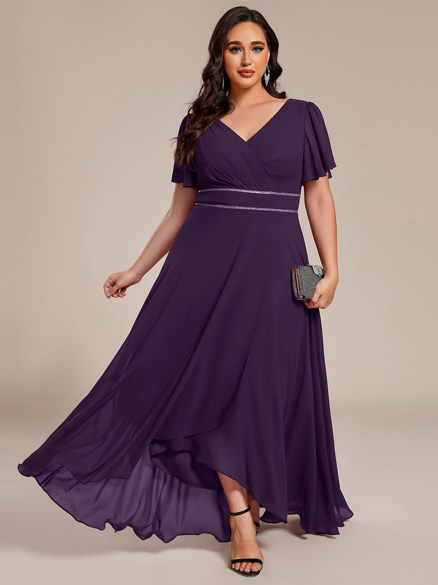 pretty DAKOTA|Plus Size V-Neck Rhinestone Waist Chiffon Maxi Formal Evening Dress