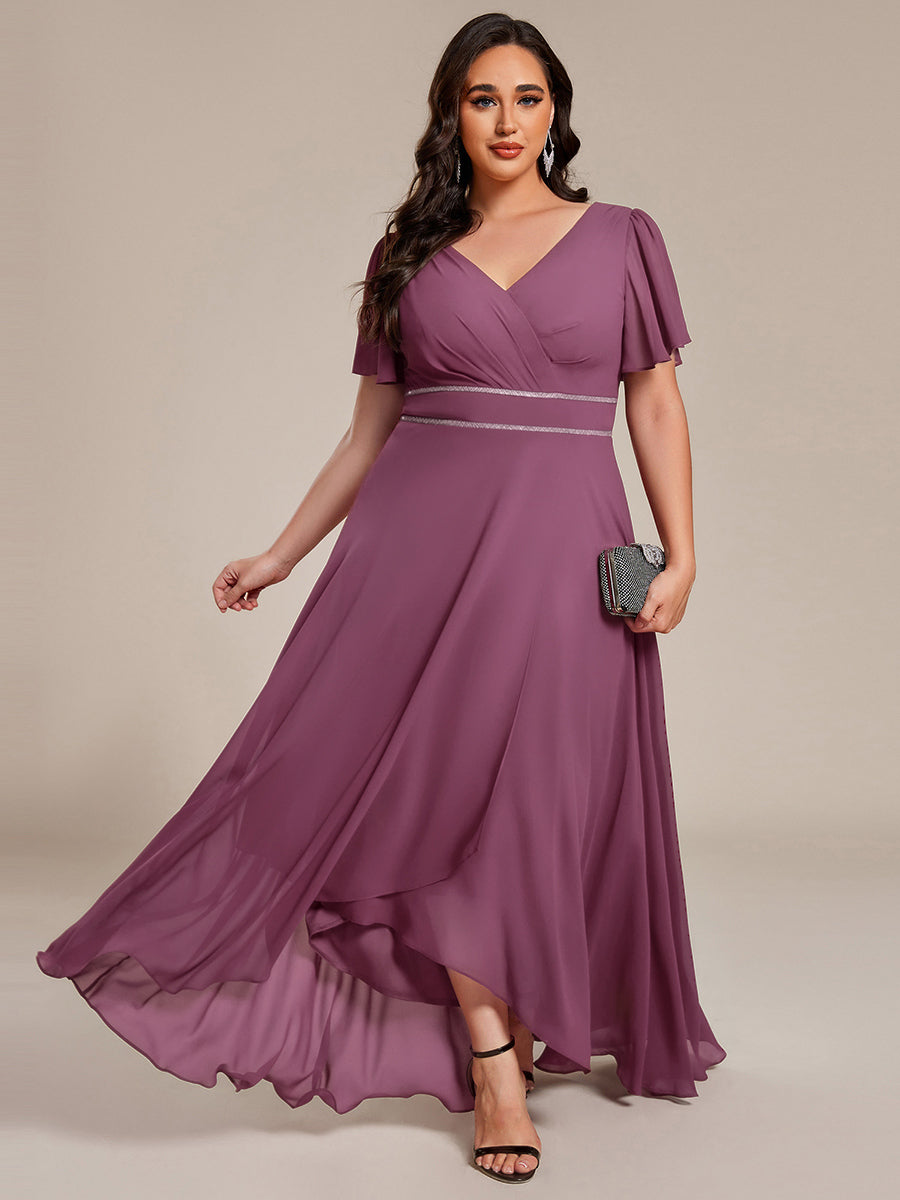 pretty DAKOTA|Plus Size V-Neck Rhinestone Waist Chiffon Maxi Formal Evening Dress