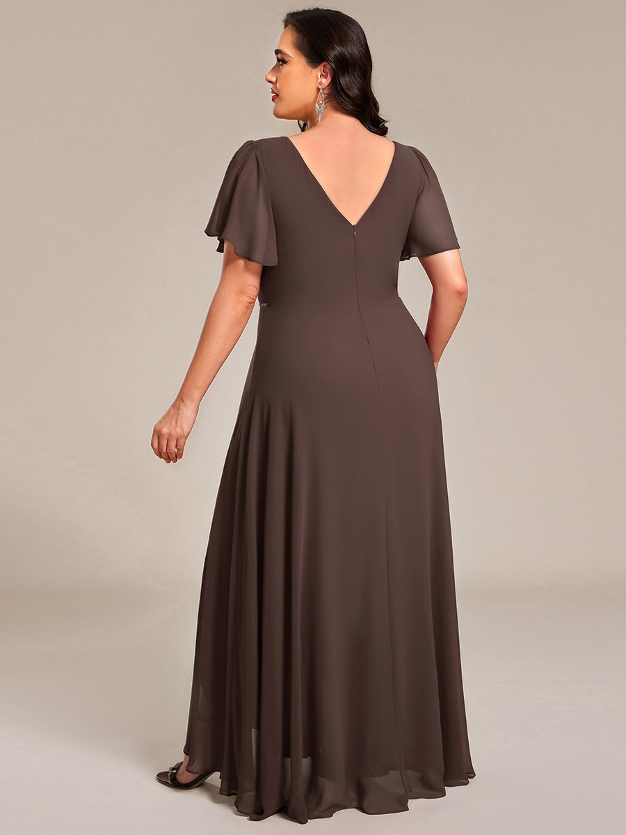 pretty DAKOTA|Plus Size V-Neck Rhinestone Waist Chiffon Maxi Formal Evening Dress